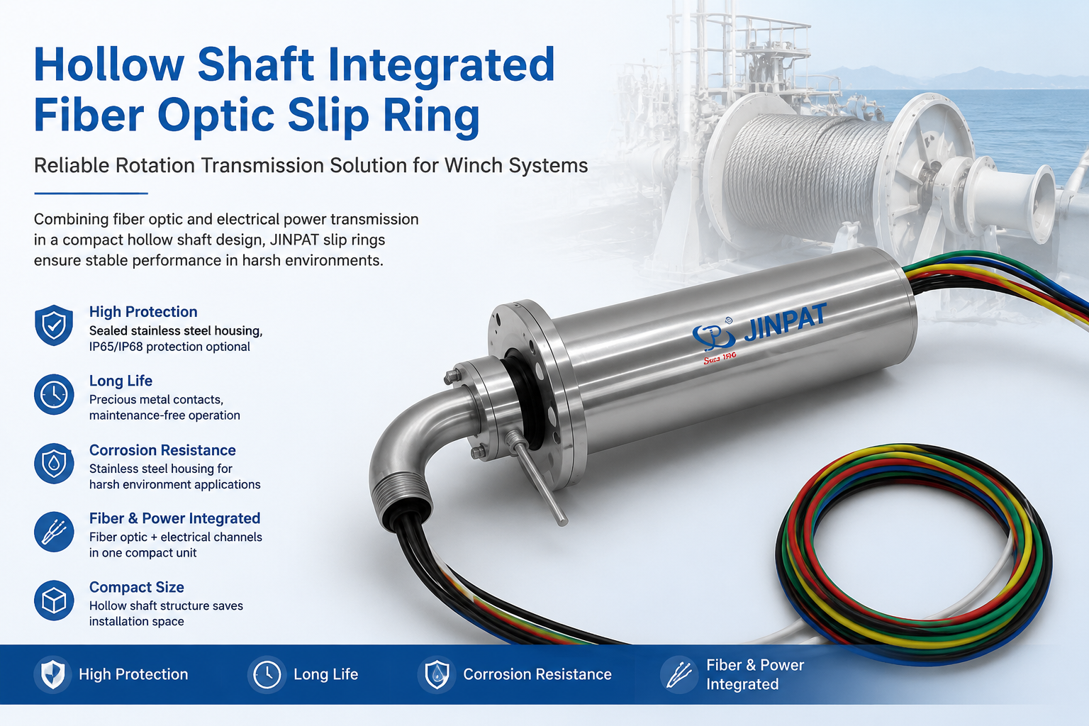 From Offshore Operations to Engineering Sites: JINPAT Slip Rings Ensure Stable Winch Performance